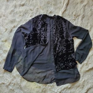 Elie Tahari, XS Black Velvet Paisley Print Blouse
